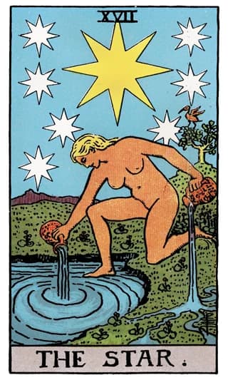 The Star tarot card, showing a figure pouring water beneath eight stars.